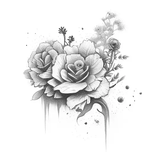 A whimsical painting palette with flowers sprouting from the brushes tattoo design idea