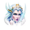 Crystal maiden surrounded by beautiful ice sculptures tattoo design idea