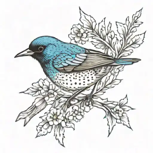 blue bird redwing blackbird meadow surrounded tattoo design idea