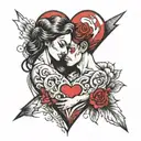 drawing of a couple with a broken heart in the middle tattoo design idea