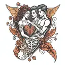 drawing of a couple with a broken heart in the middle tattoo design idea