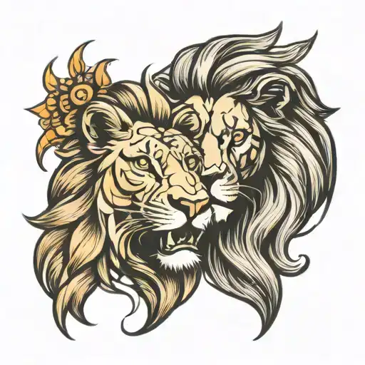 male and female lion face tattoo design idea