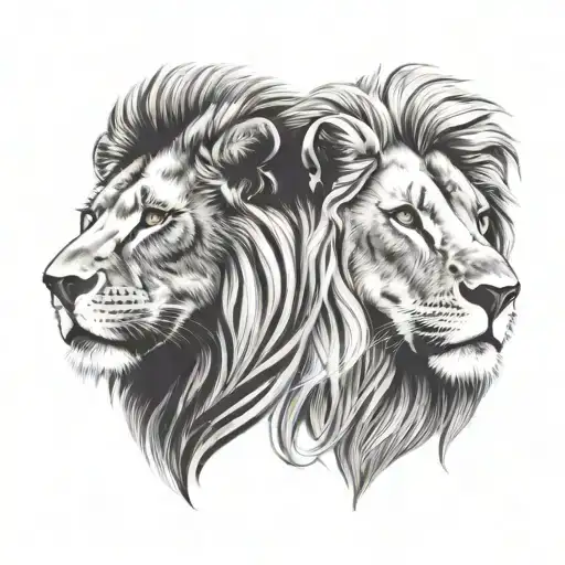 male and female lion face tattoo design idea