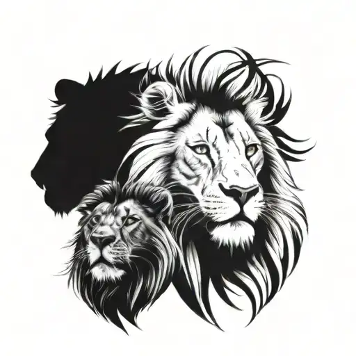 male and female lion face tattoo design idea
