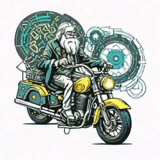 hacker socrates riding a motorcycle tattoo design idea