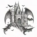castles with bats flying tattoo design idea