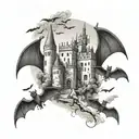 castles with bats flying tattoo design idea
