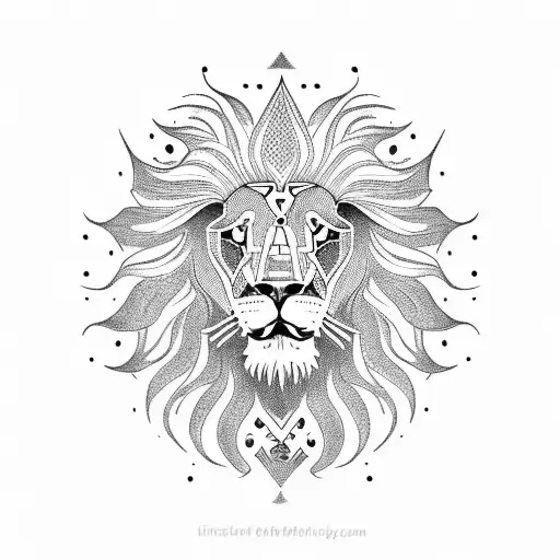 Lion surrounded by tribal clockwork tattoo design idea