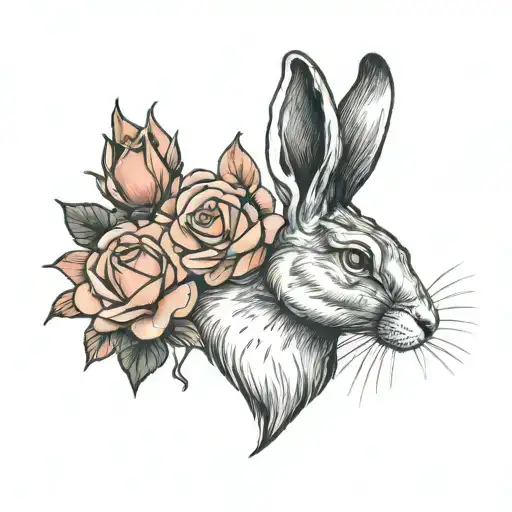 hare, simple, shotgun, rose tattoo design idea