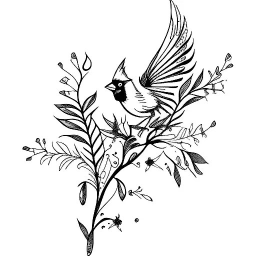beautiful, delicate, cardinal with the words Look up child in a feminine script font tattoo design idea