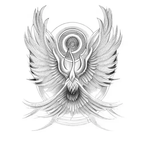 A symmetrical design of a phoenix rising from a vinyl record, symbolizing rebirth and love for music tattoo design idea