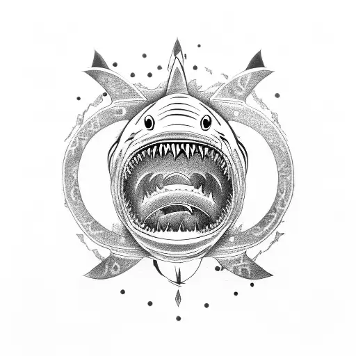 shark with japanese traditional clothes and katana tattoo design idea