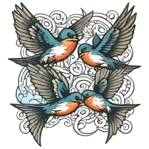 swallow birds flying together tattoo design idea