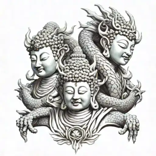 Three-headed Dragon Spaceman Buddha tattoo design idea