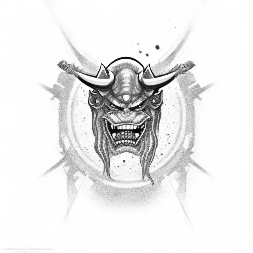 oni mask throat tattoo tattoo design idea