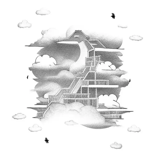 stairs going into heaven with cloud background tattoo design idea