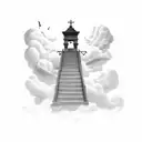 stairs going into heaven with cloud background tattoo design idea