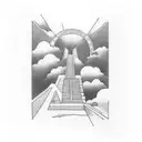 stairs going into heaven with cloud background tattoo design idea