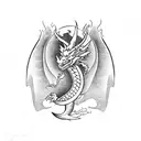 Dragon with a farming tool tattoo design idea