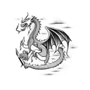 Dragon with a farming tool tattoo design idea