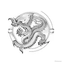 Dragon with a farming tool tattoo design idea