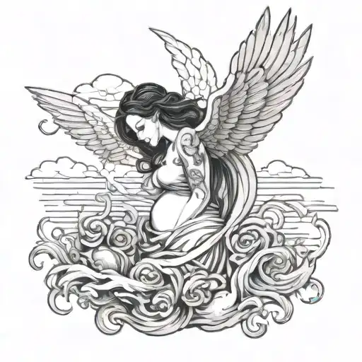 grave, sea, tornado, pregnant woman, phoenix   tattoo design idea