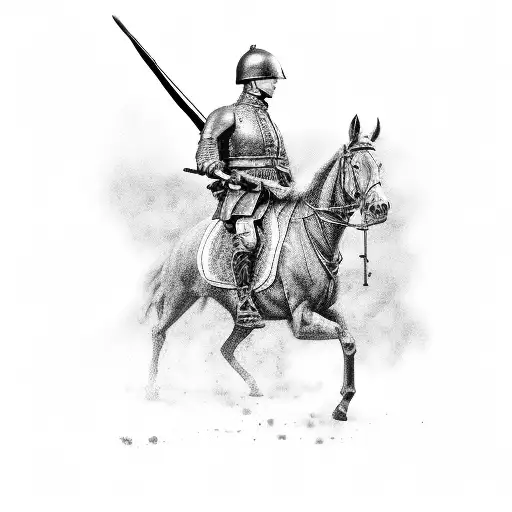Design a realistic portrait of a cavalry soldier with a helicopter in the background tattoo design idea