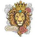 lion with crown, birth dates of my parents (19.03.1970 & 22.04.1968), religious quote with motif, CR7 inscription tattoo design idea