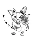 black and white tattoo walking cat with roses around tattoo design idea