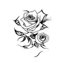black and white tattoo walking cat with roses around tattoo design idea