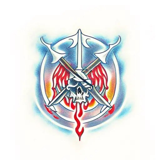 bonefire with sword and skulls red flames tattoo design idea