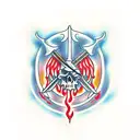 bonefire with sword and skulls red flames tattoo design idea