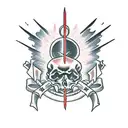 bonefire with sword and skulls red flames tattoo design idea