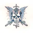 bonefire with sword and skulls red flames tattoo design idea