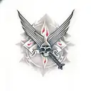 bonefire with sword and skulls red flames tattoo design idea