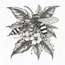 bees and grasshopper with monstera leaves coming tattoo design idea
