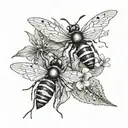 bees and grasshopper with monstera leaves coming tattoo design idea
