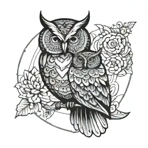 mandala with owl and family name tattoo design idea