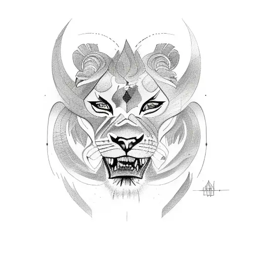 A sketch-style tattoo of a lioness embodying strength and independence tattoo design idea