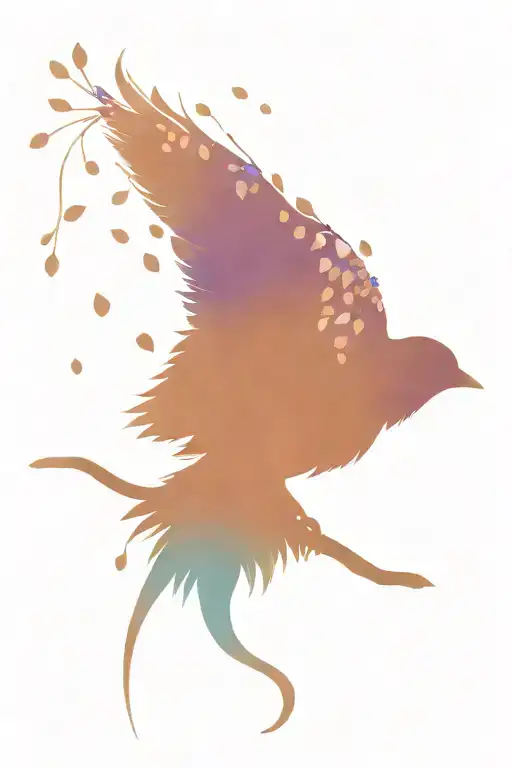 jacaranda tree with integrated wings on trunk draped with fairy lights mouse and blue wren on branches  tattoo design idea
