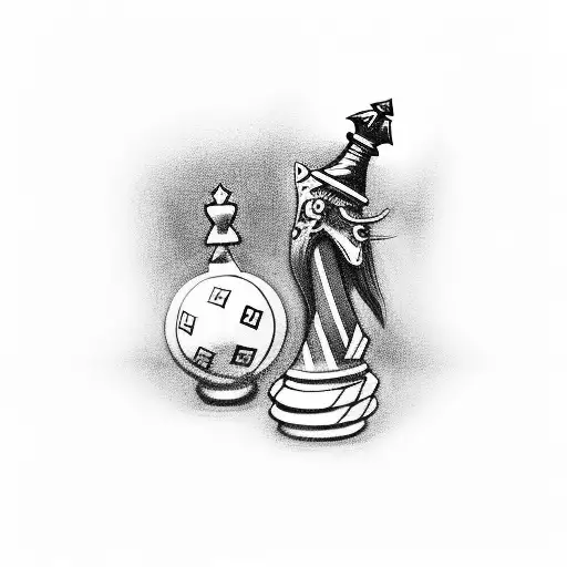 a 5inch black and gray king chess pieces with a red ace in the middle  tattoo design idea