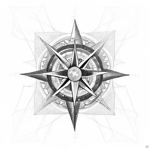 A tattoo design of a compass rose made up of intricate numerical patterns, symbolizing your journey towards personal growth and success tattoo design idea