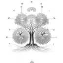 A tattoo design of a tree of life with branches forming mathematical equations and numbers, symbolizing the balance between nature and logic in your life tattoo design idea