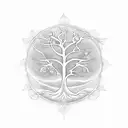 A tattoo design of a tree of life with branches forming mathematical equations and numbers, symbolizing the balance between nature and logic in your life tattoo design idea