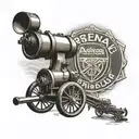 arsenal football club badge and a cannon shooting with Emirates stadium and bukayo saka tattoo design idea