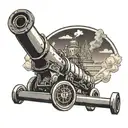 arsenal football club badge and a cannon shooting with Emirates stadium and bukayo saka tattoo design idea