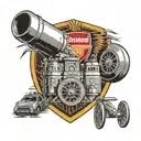 arsenal football club badge and a cannon shooting with Emirates stadium and bukayo saka tattoo design idea