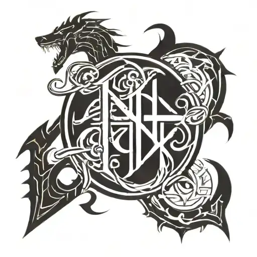 Ensiferum and My Chemical Romance logo surrounded tattoo design idea