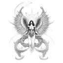 A celestial battle between angels and demons tattoo design idea