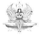 A celestial battle between angels and demons tattoo design idea